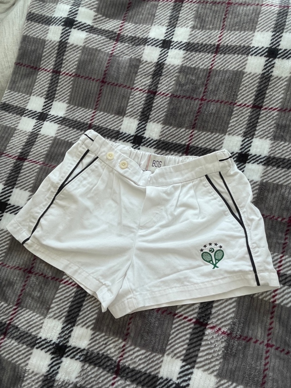 BDG Women's White Shorts with Green tennis Logo
